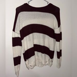 Striped Maroon and Cream Womens Sweater